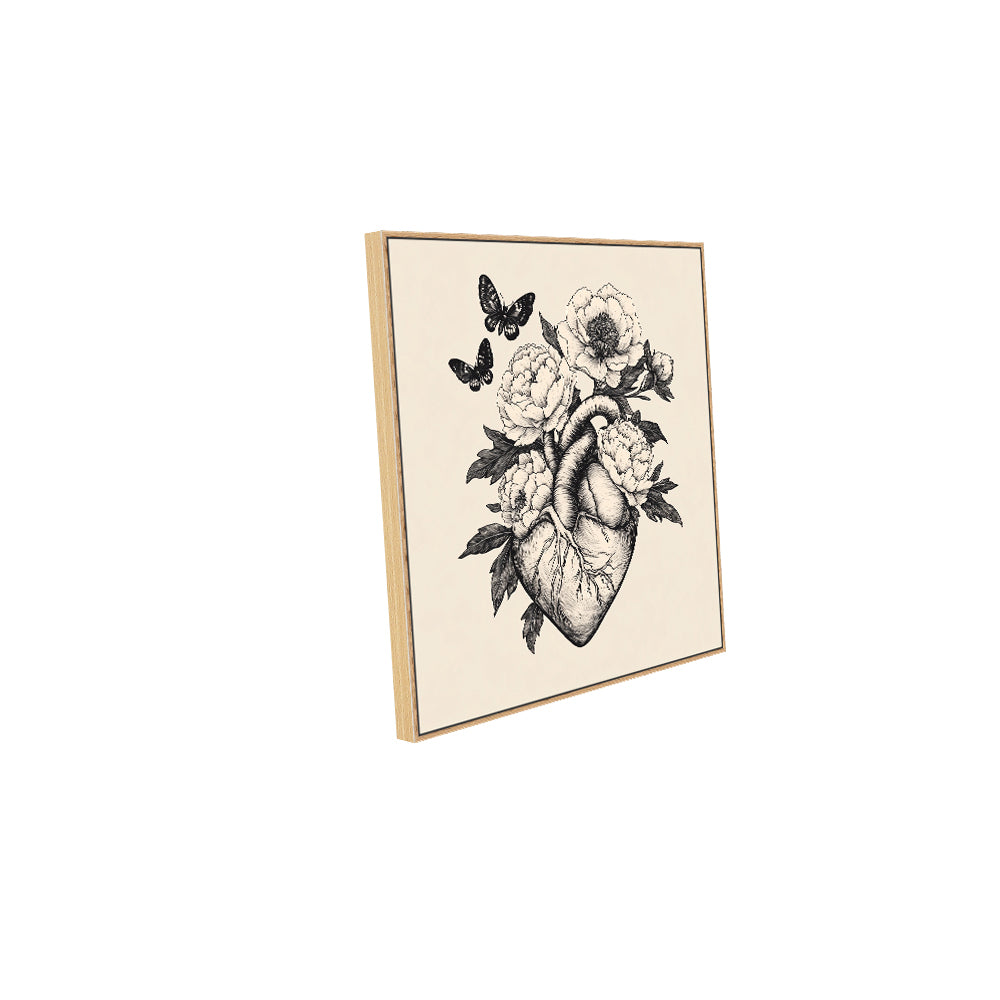 "Floral Heart And Butterflies" – An Elegant Fusion Of Nature And Anatomy-Canvas Wall Art