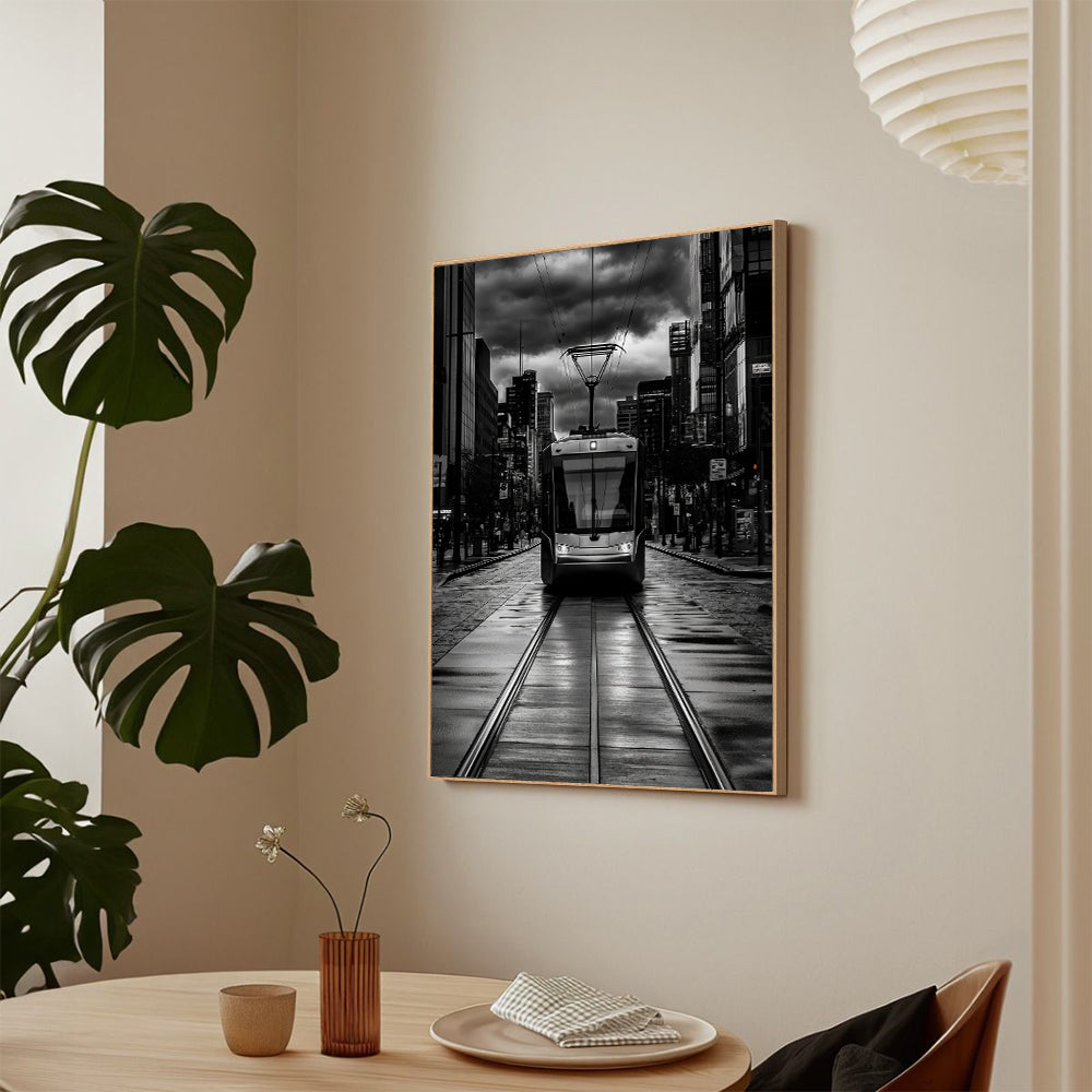 Urban Streetcar Cityscape Canvas Wall Art