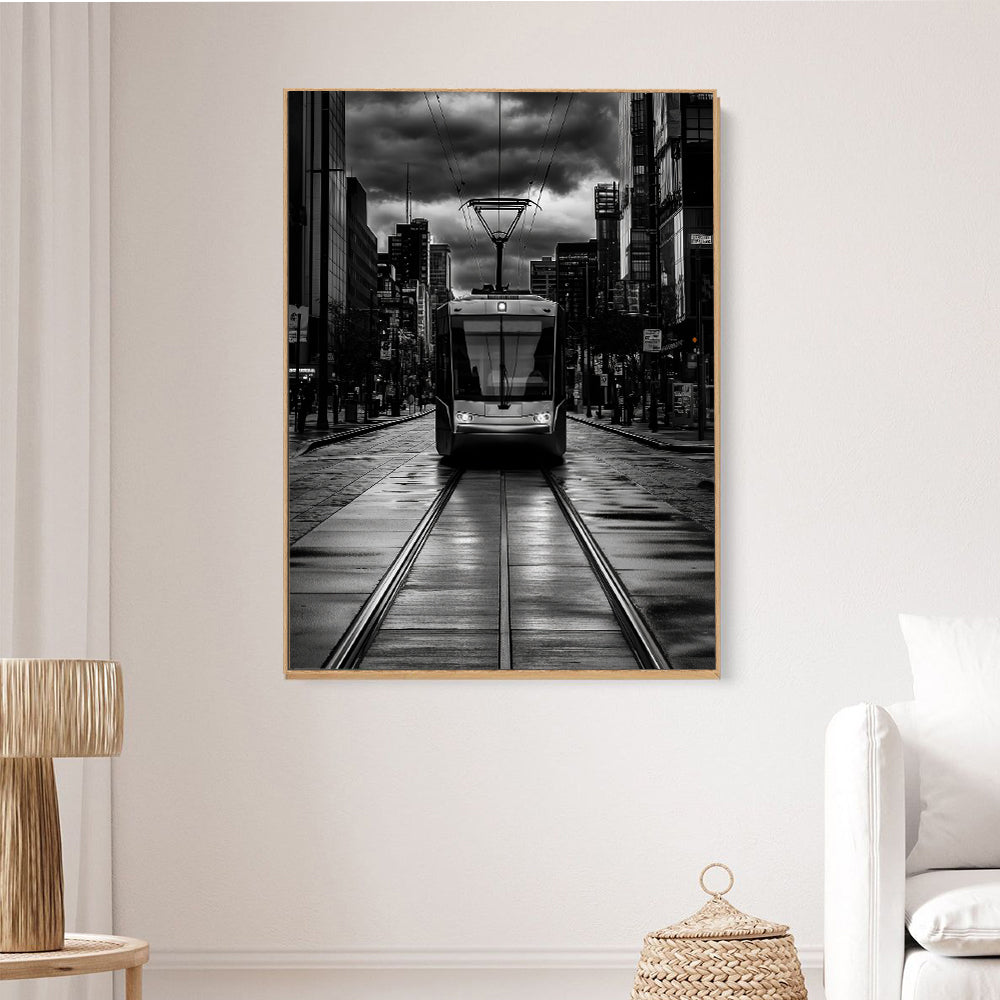 Urban Streetcar Cityscape Canvas Wall Art
