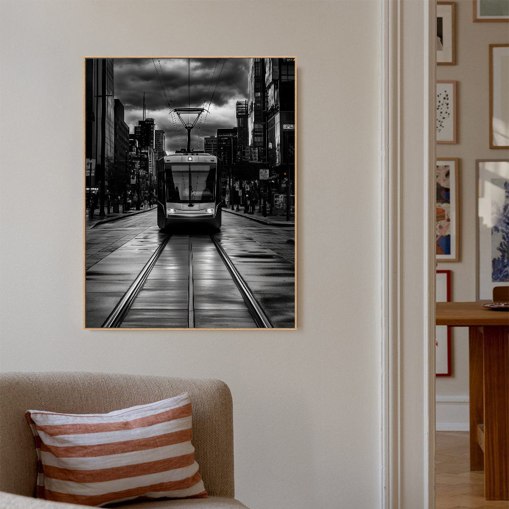 Urban Streetcar Cityscape Canvas Wall Art