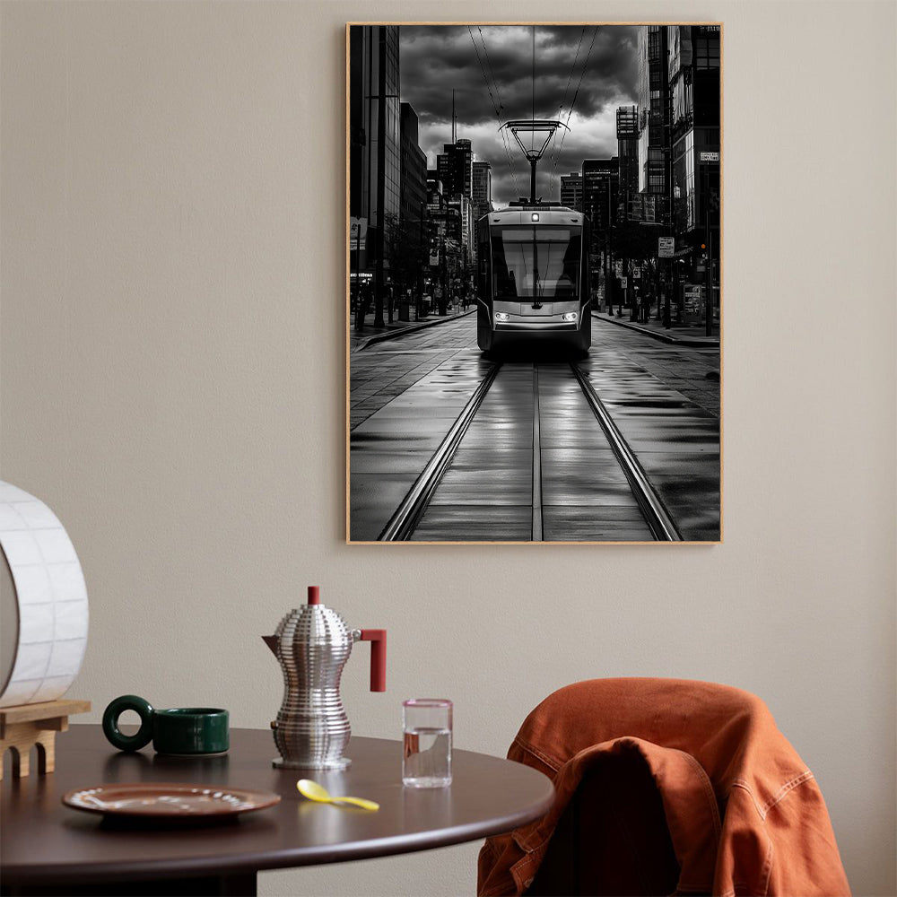 Urban Streetcar Cityscape Canvas Wall Art