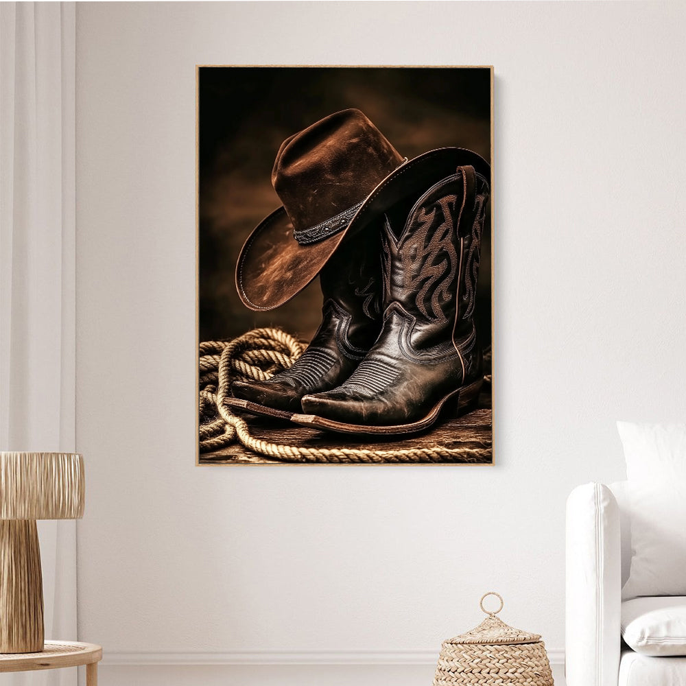 Western Cowboy Hat and Boots Canvas Wall Art