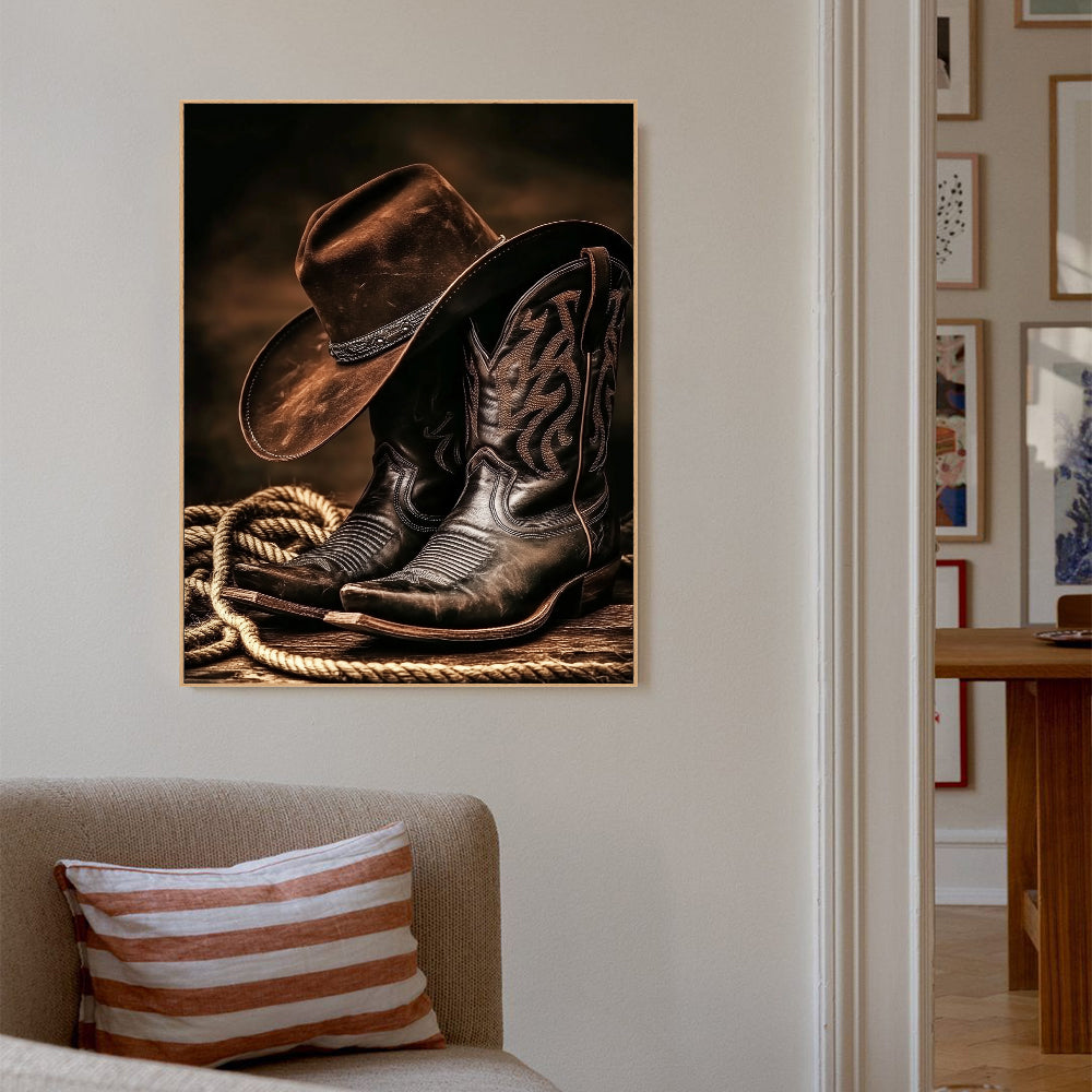 Western Cowboy Hat and Boots Canvas Wall Art