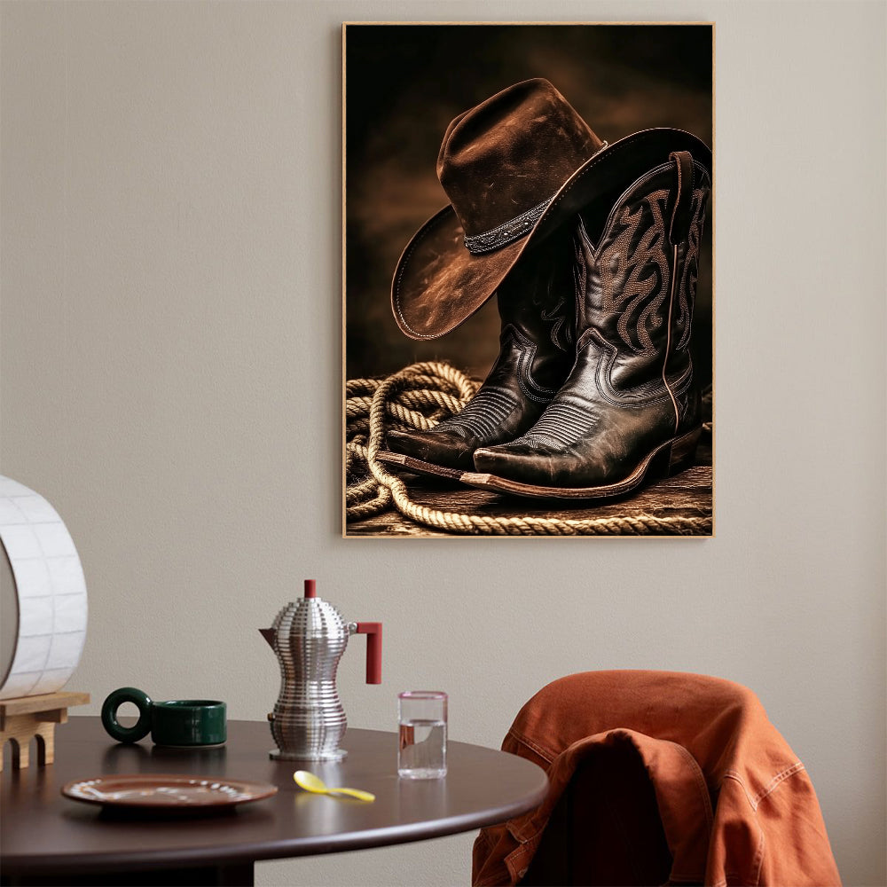 Western Cowboy Hat and Boots Canvas Wall Art