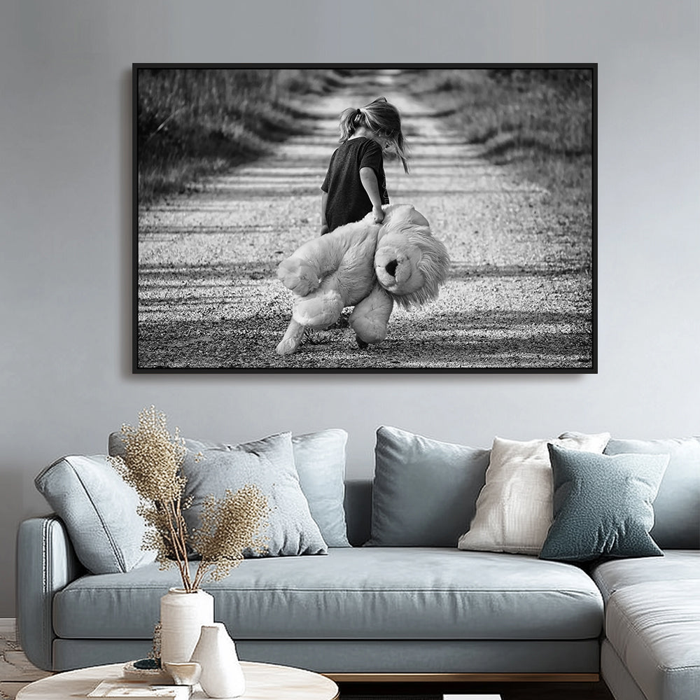 Childhood Innocence - Little Girl With Teddy Bear Canvas Wall Art