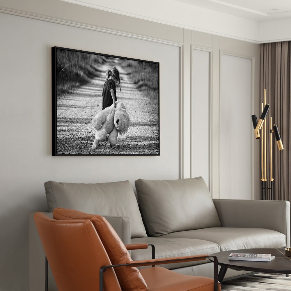 Childhood Innocence - Little Girl With Teddy Bear Canvas Wall Art