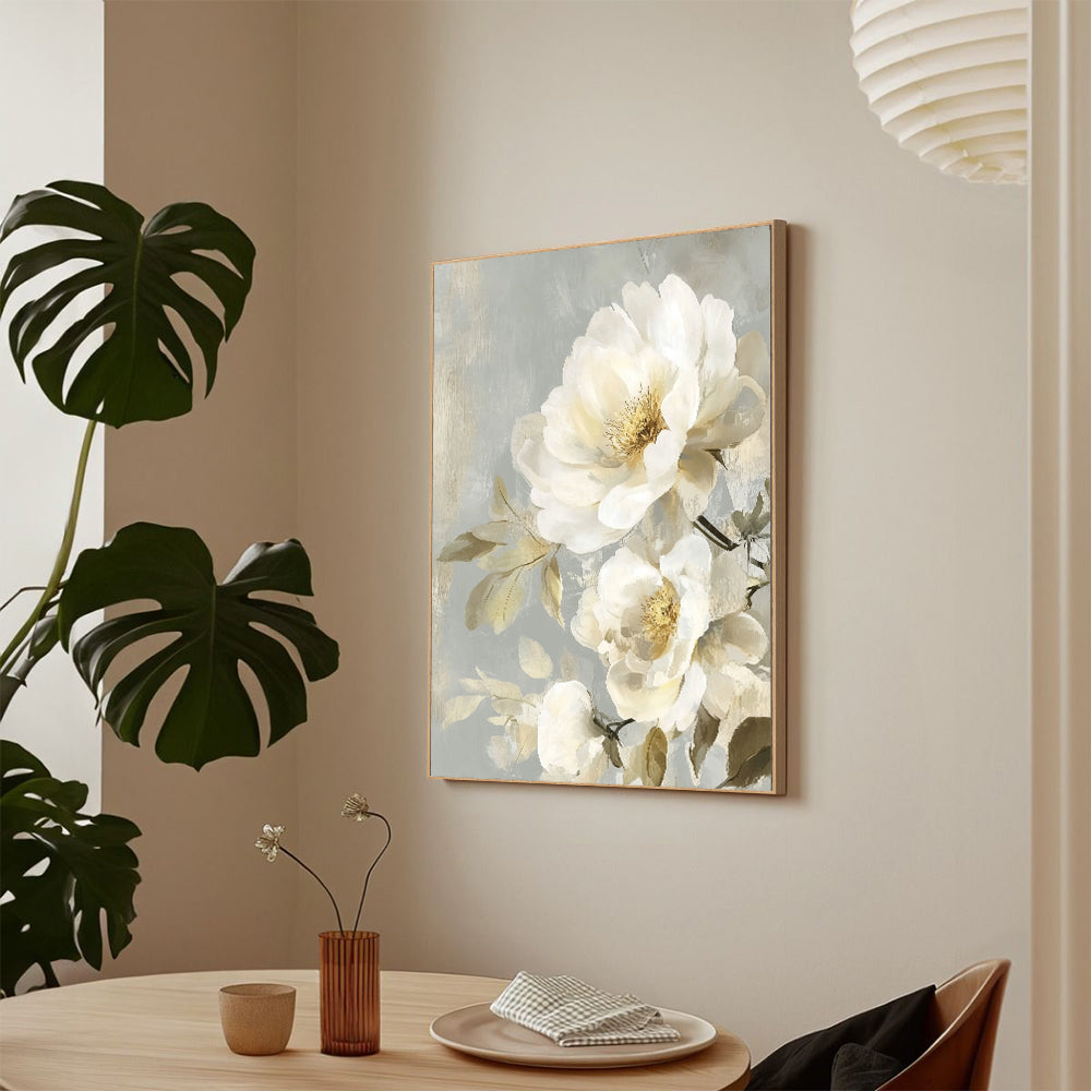 Elegant White Floral Canvas Wall Art