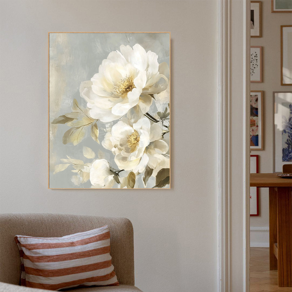 Elegant White Floral Canvas Wall Art