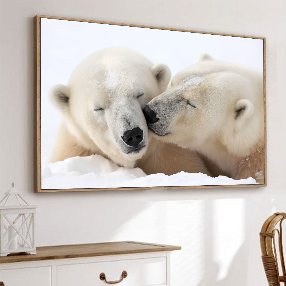 Polar Bear Love – Cozy Arctic Elegance Canvas Wall Art