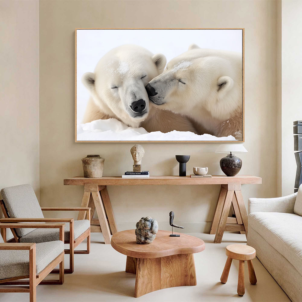 Polar Bear Love – Cozy Arctic Elegance Canvas Wall Art