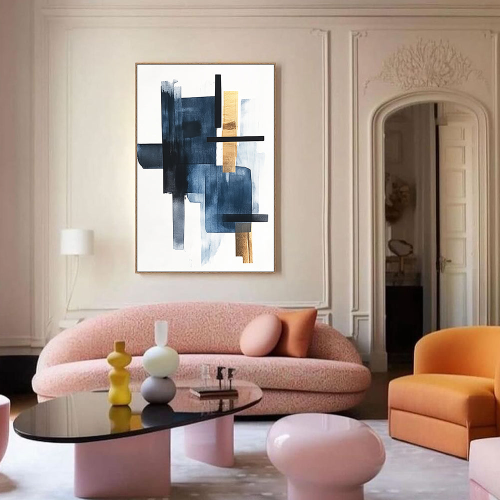 Bold Navy and Gold Canvas Wall Art