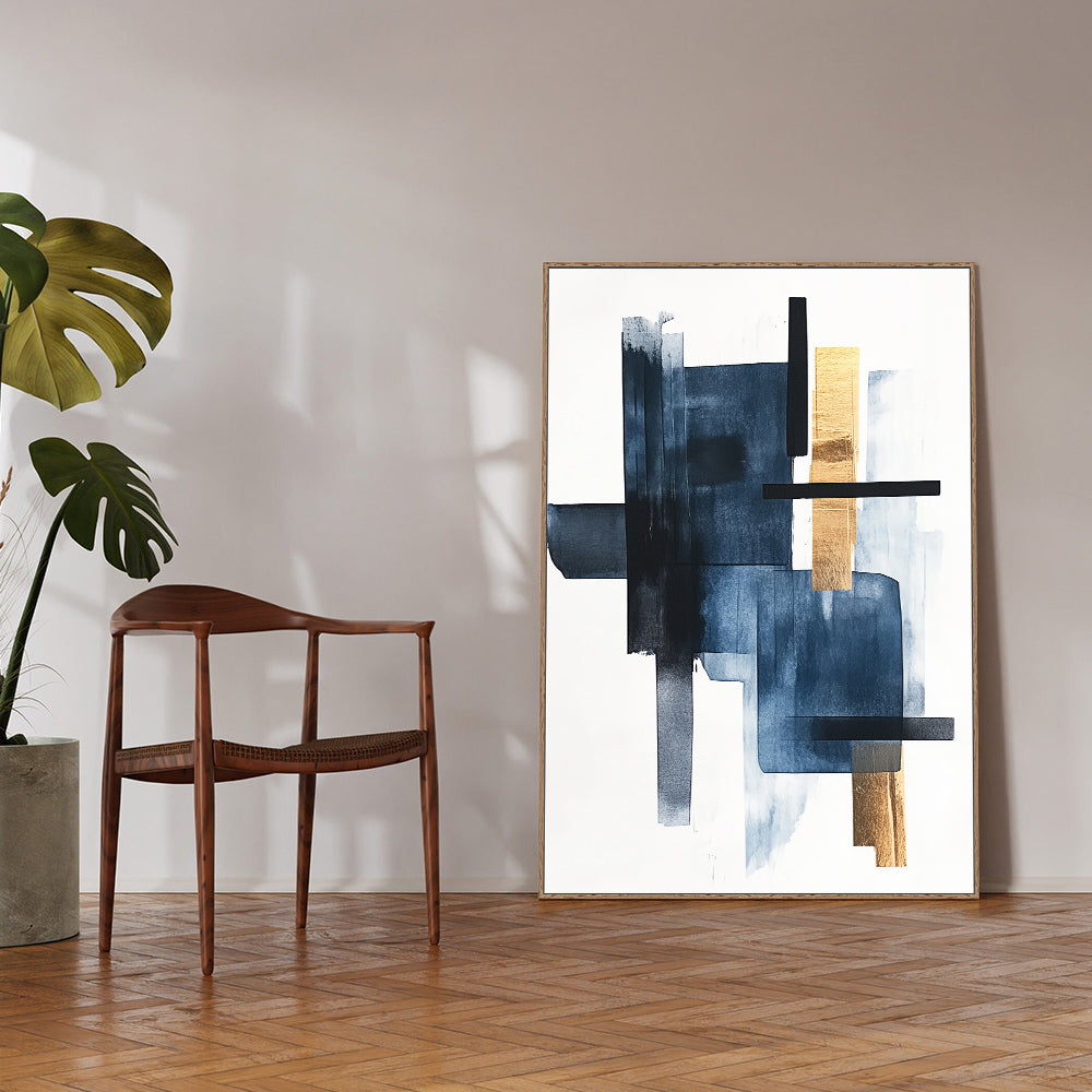 Bold Navy and Gold Canvas Wall Art