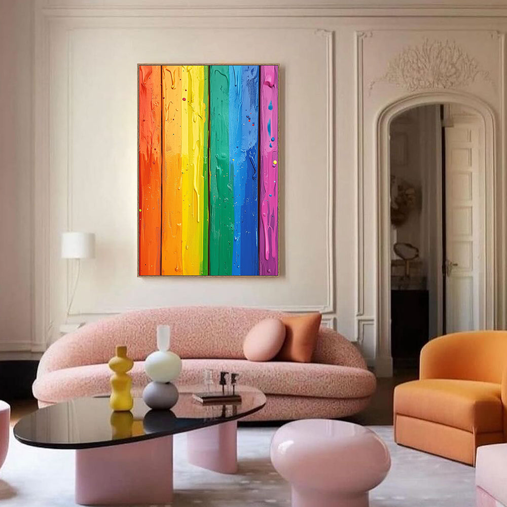 Vibrant Rainbow Wooden Panel Canvas Wall Art