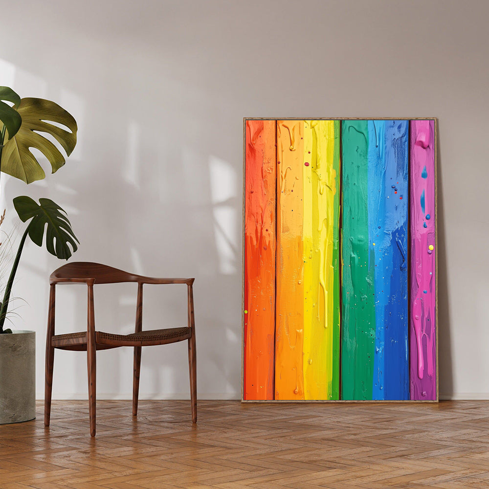 Vibrant Rainbow Wooden Texture Canvas Wall Art