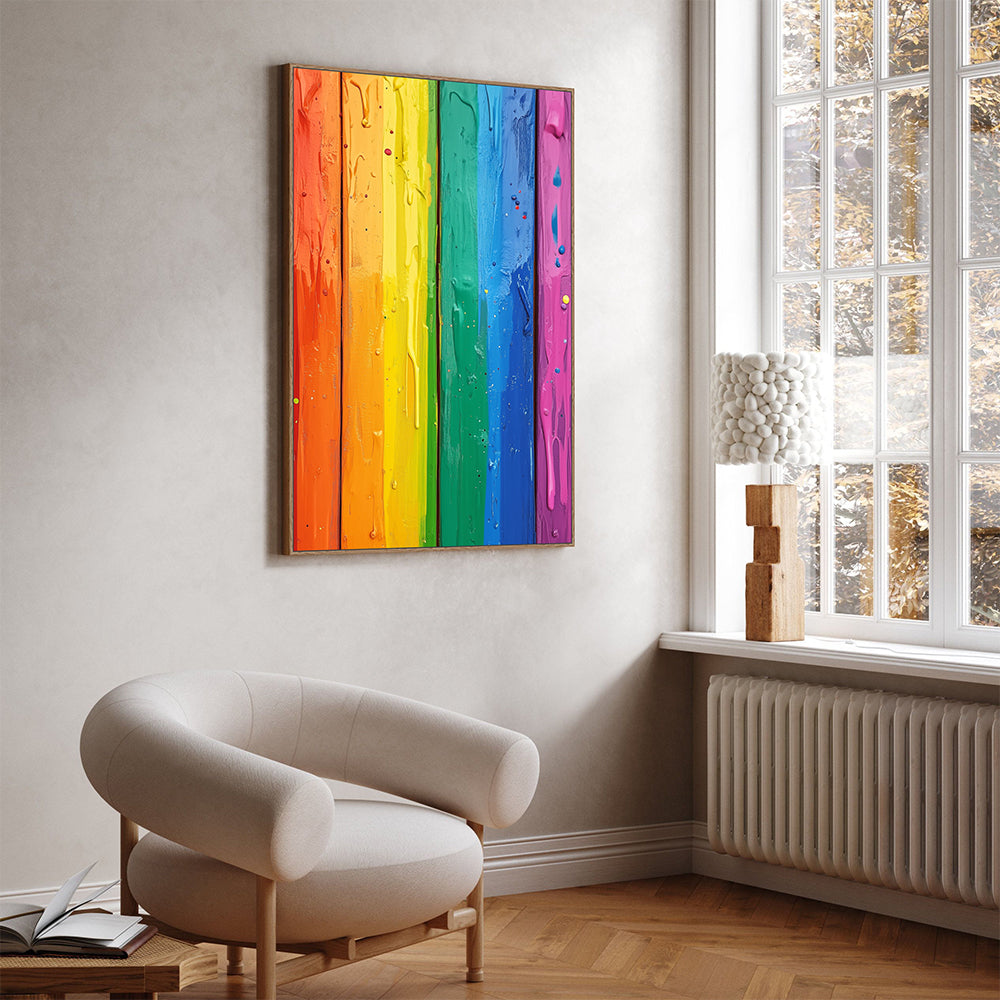 Vibrant Rainbow Wooden Texture Canvas Wall Art
