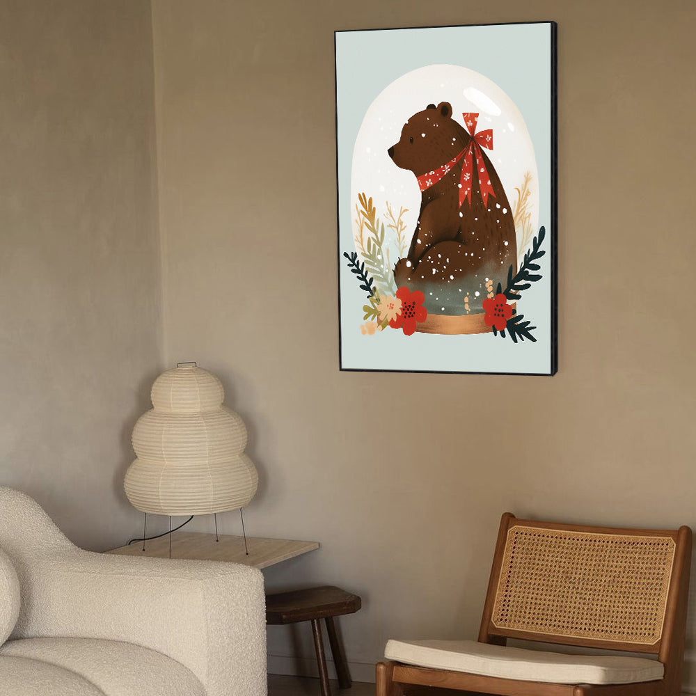 Festive Bear Snow Globe – Whimsical Holiday Décor Canvas Wall Art