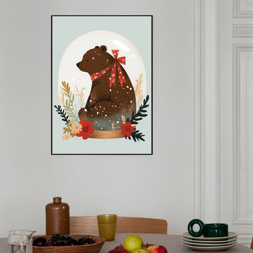 Festive Bear Snow Globe – Whimsical Holiday Décor Canvas Wall Art