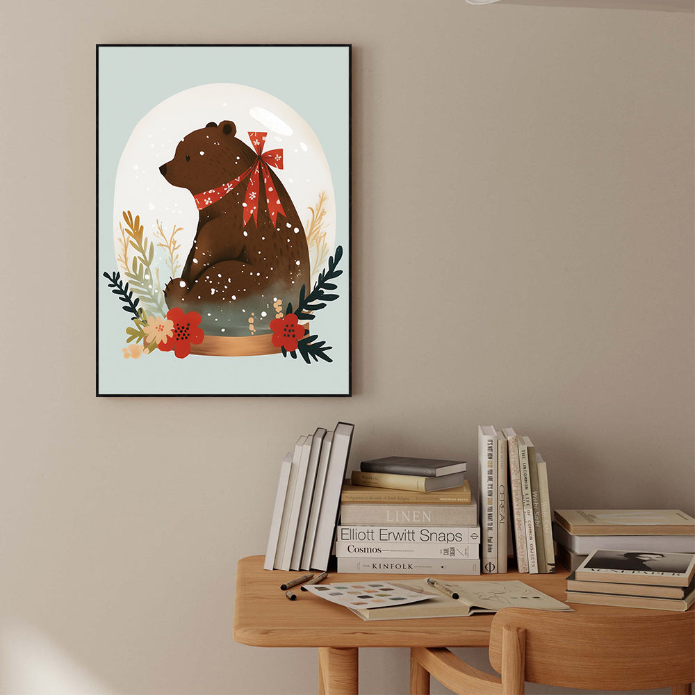 Festive Bear Snow Globe – Whimsical Holiday Décor Canvas Wall Art