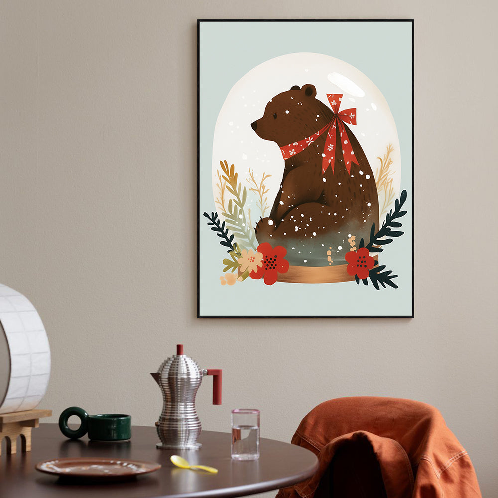 Festive Bear Snow Globe – Whimsical Holiday Décor Canvas Wall Art