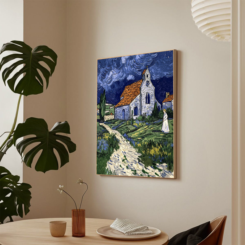 Van Gogh-Inspired Church Canvas Wall Art – Iconic Impressionist Masterpiece