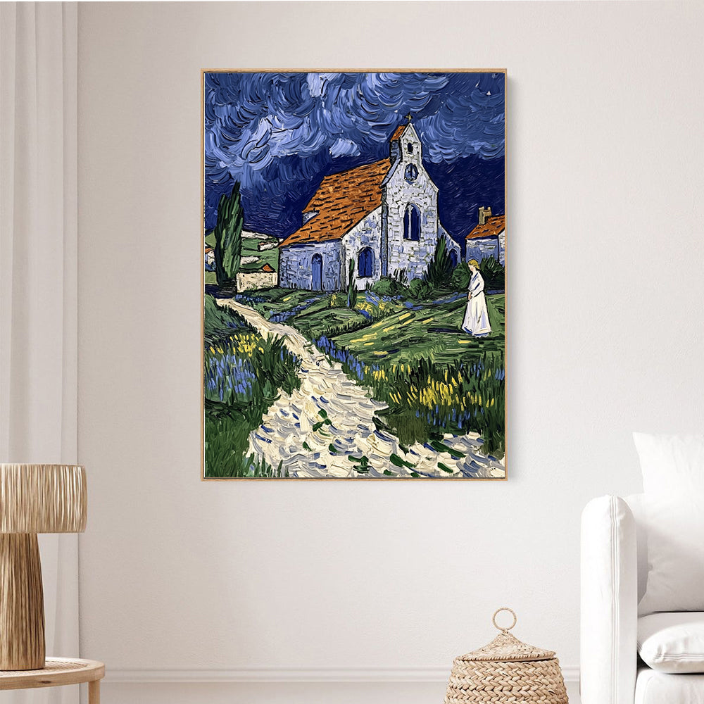 Van Gogh-Inspired Church Canvas Wall Art – Iconic Impressionist Masterpiece