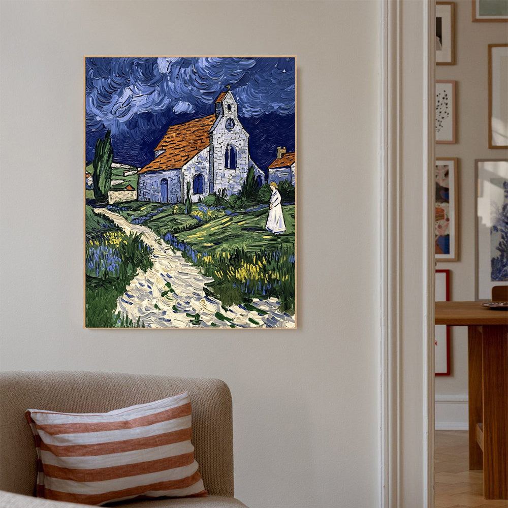 Van Gogh-Inspired Church Canvas Wall Art – Iconic Impressionist Masterpiece