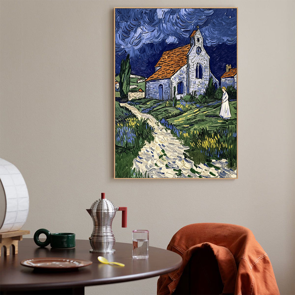 Van Gogh-Inspired Church Canvas Wall Art – Iconic Impressionist Masterpiece
