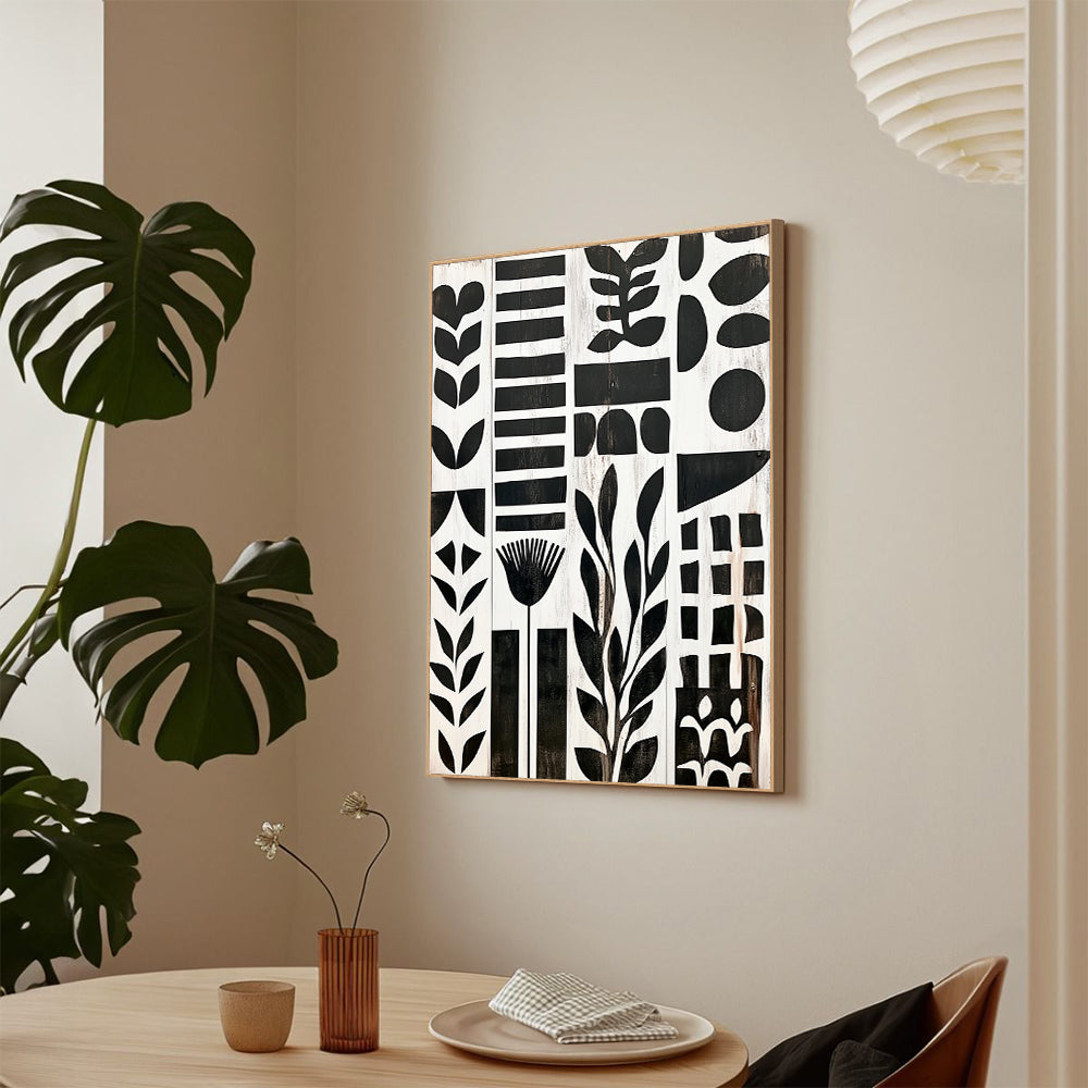 Modern Botanical Canvas Wall Art – Minimalist Black and White Design