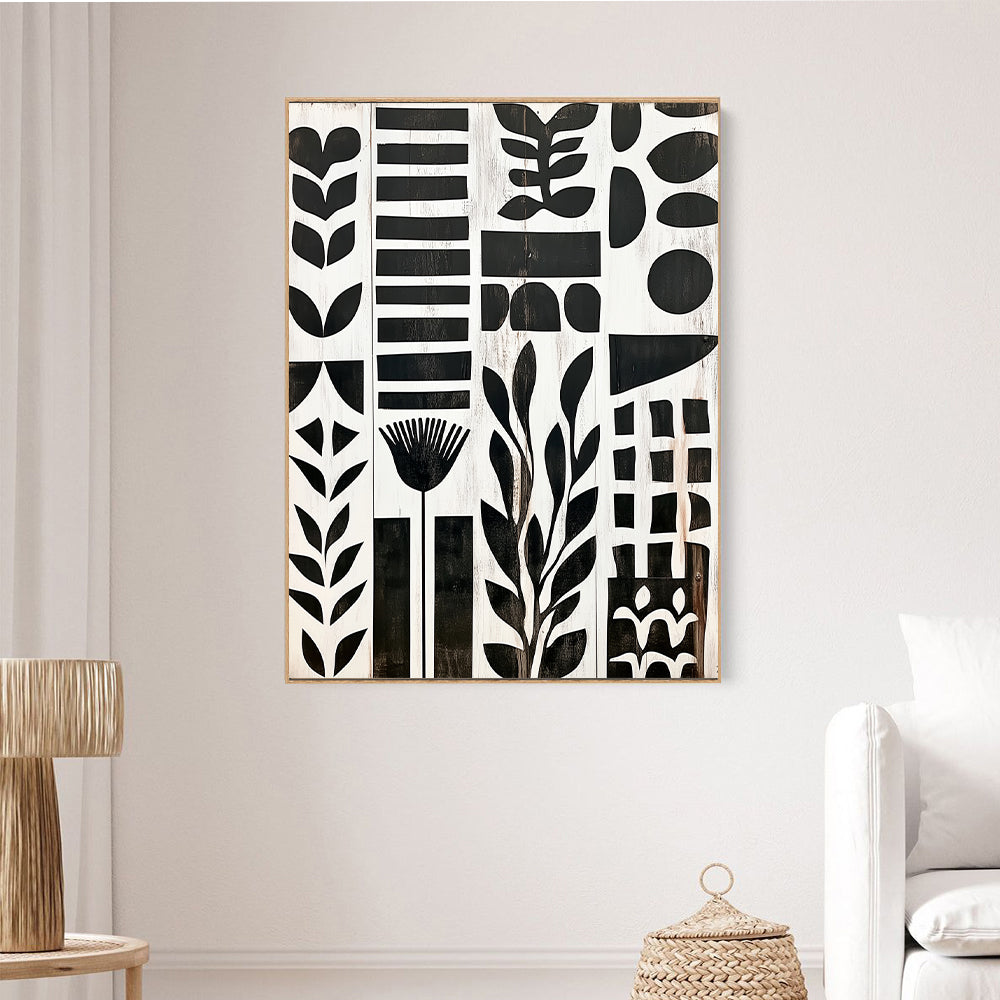 Modern Botanical Canvas Wall Art – Minimalist Black and White Design