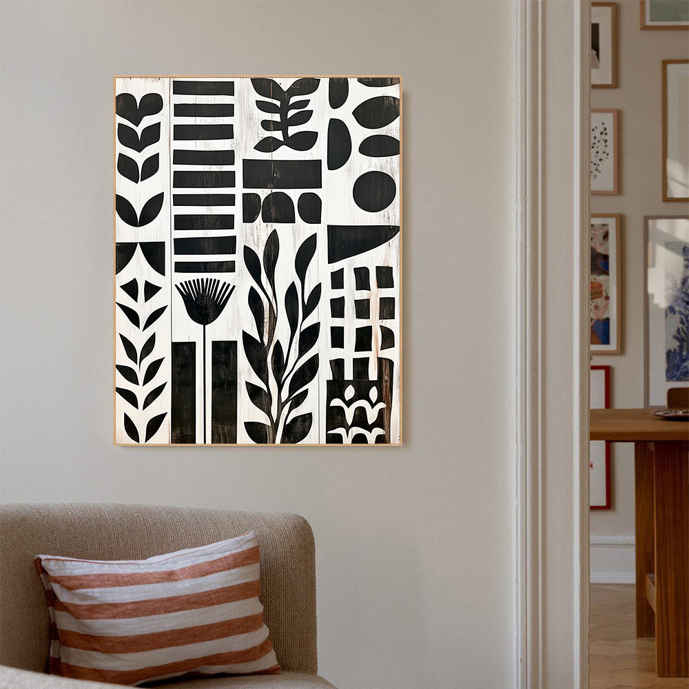 Modern Botanical Canvas Wall Art – Minimalist Black and White Design