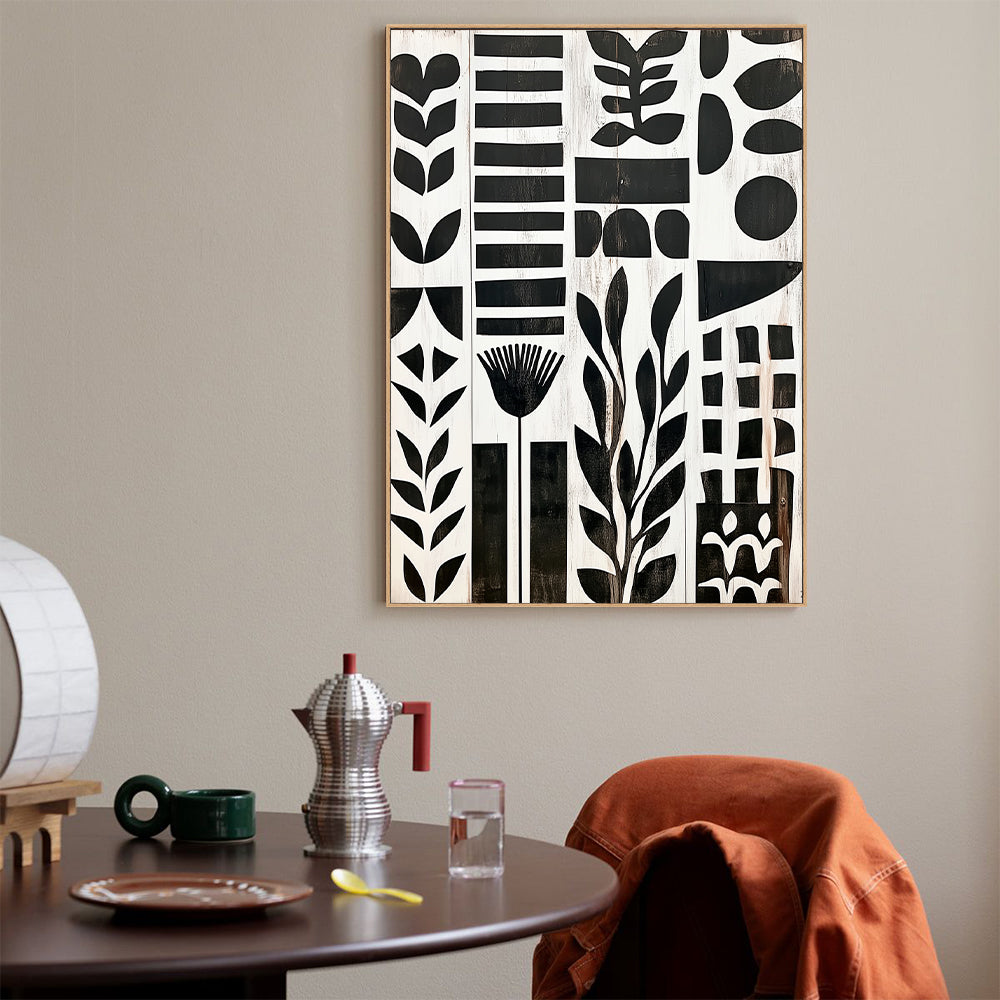 Modern Botanical Canvas Wall Art – Minimalist Black and White Design