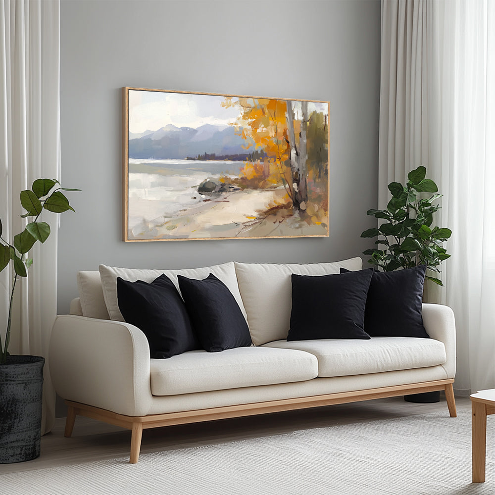 Tranquil Lakeside Canvas Wall Art – Serene Autumn Landscape for Wall Decor