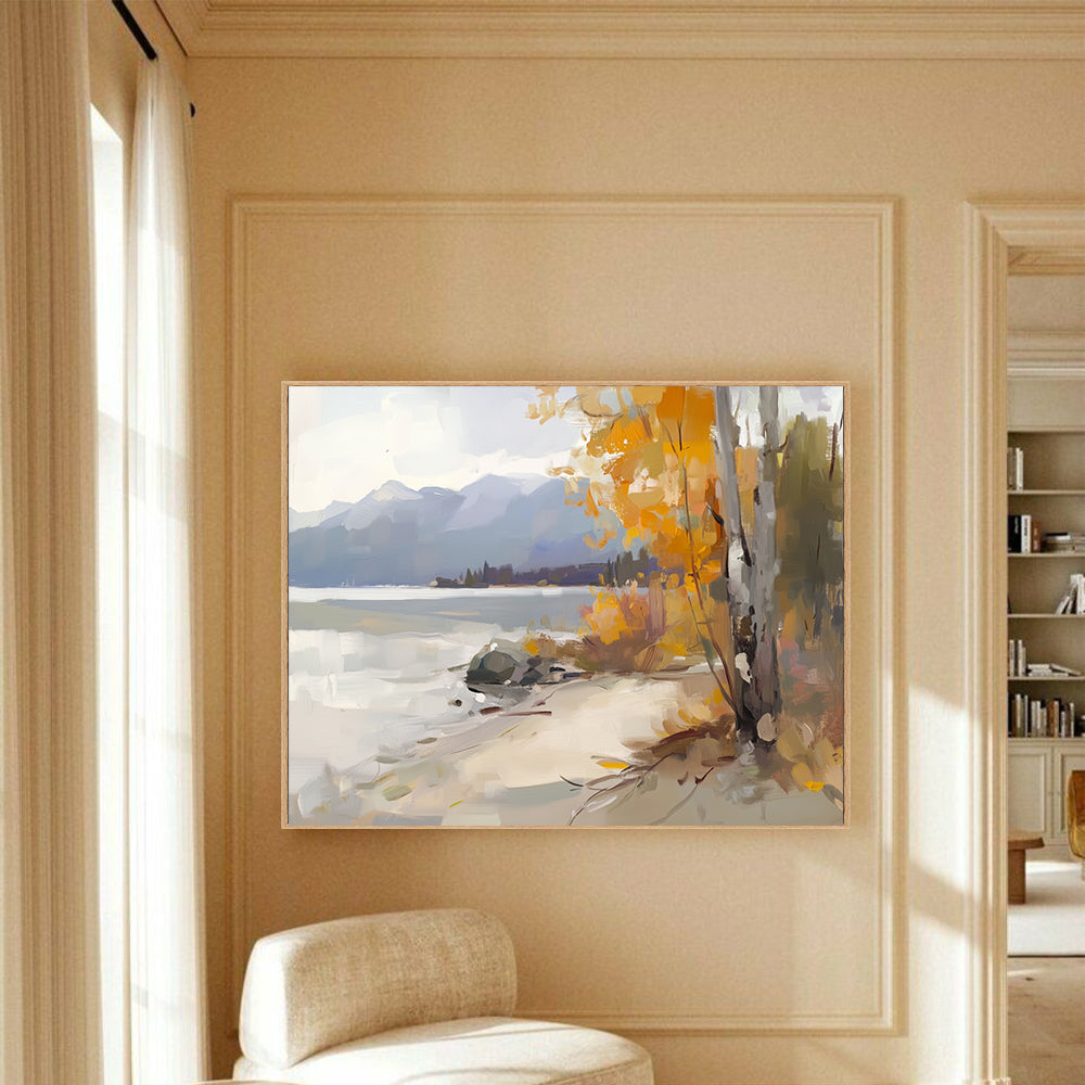 Tranquil Lakeside Canvas Wall Art – Serene Autumn Landscape for Wall Decor