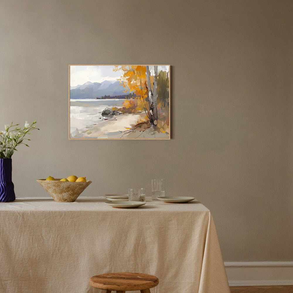 Tranquil Lakeside Canvas Wall Art – Serene Autumn Landscape for Wall Decor