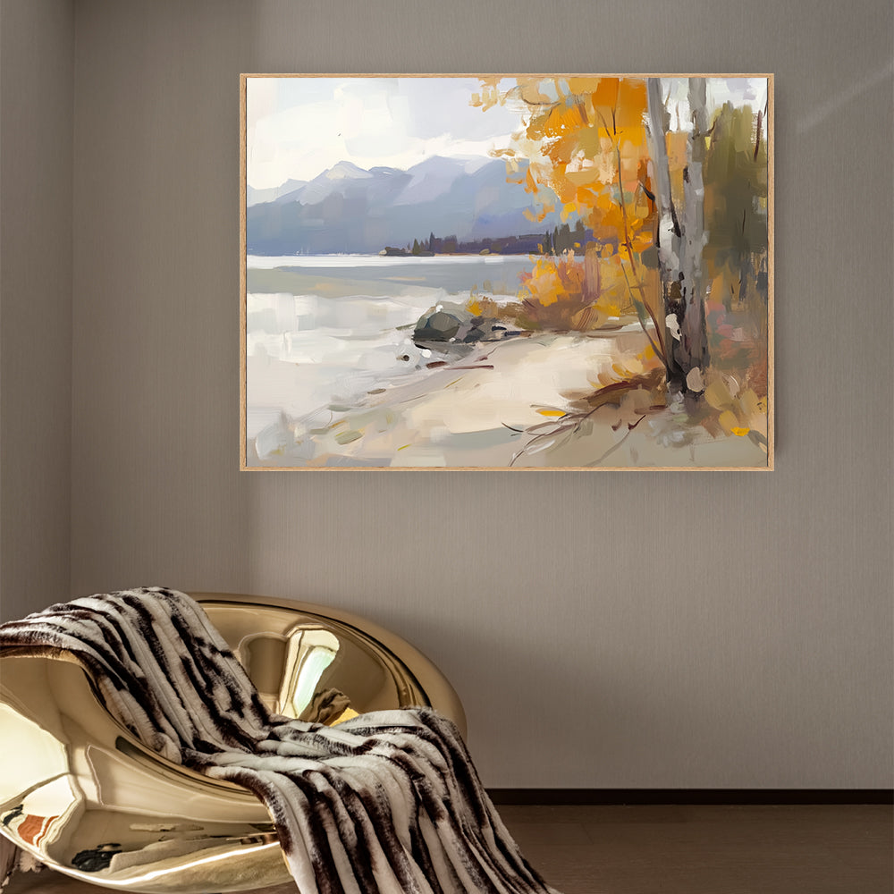 Tranquil Lakeside Canvas Wall Art – Serene Autumn Landscape for Wall Decor