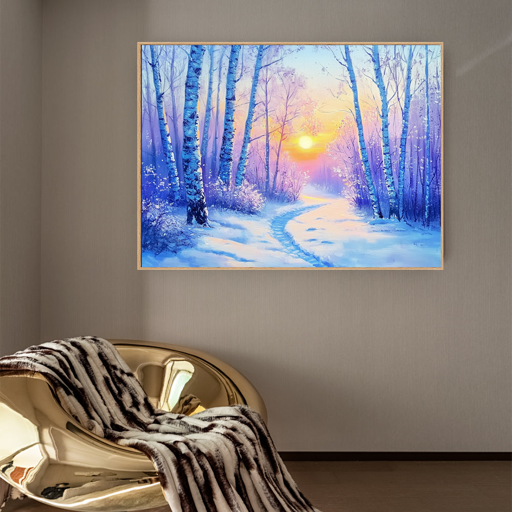 Winter Forest Sunrise Canvas Wall Art – Serene Snowy Landscape