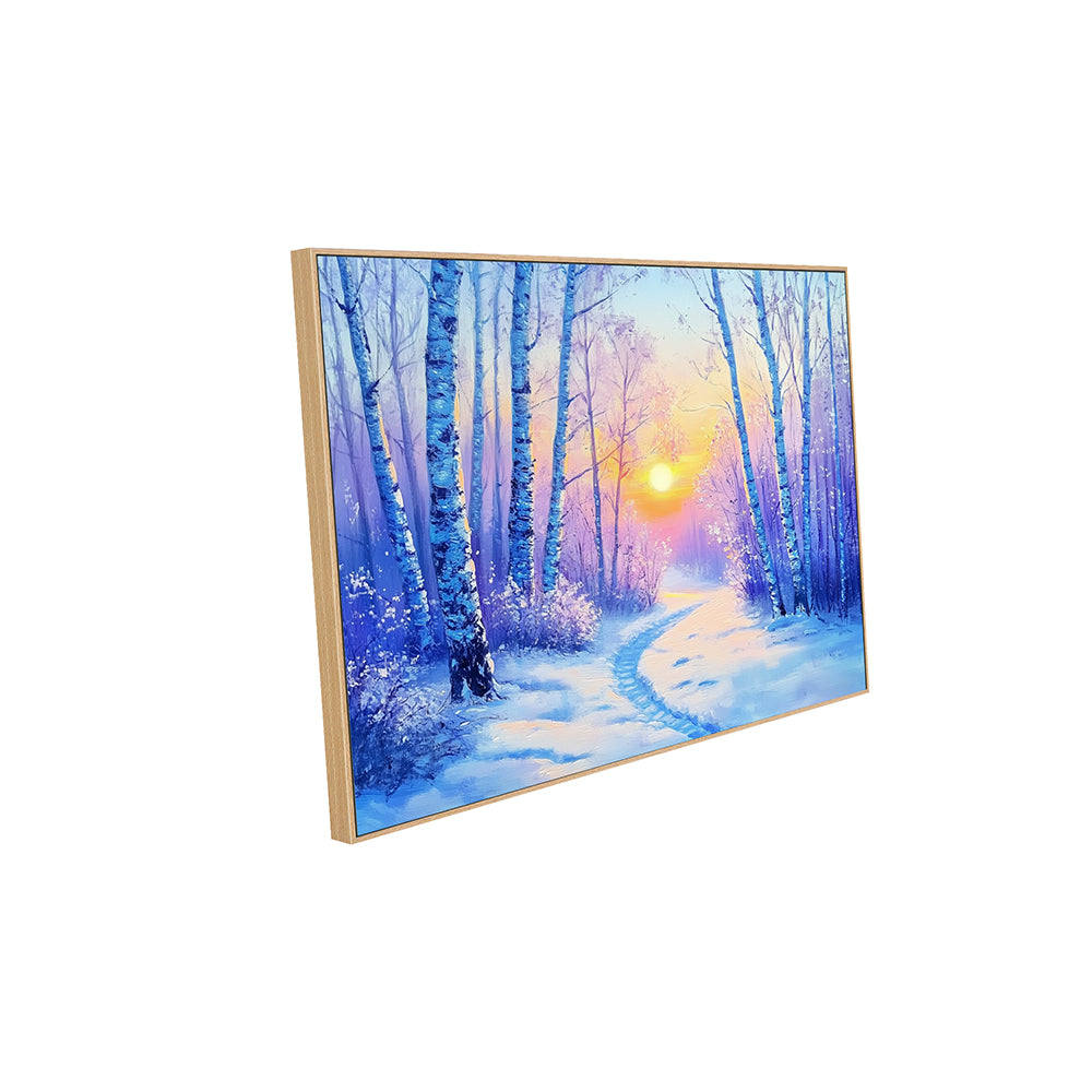 Winter Forest Sunrise Canvas Wall Art – Serene Snowy Landscape