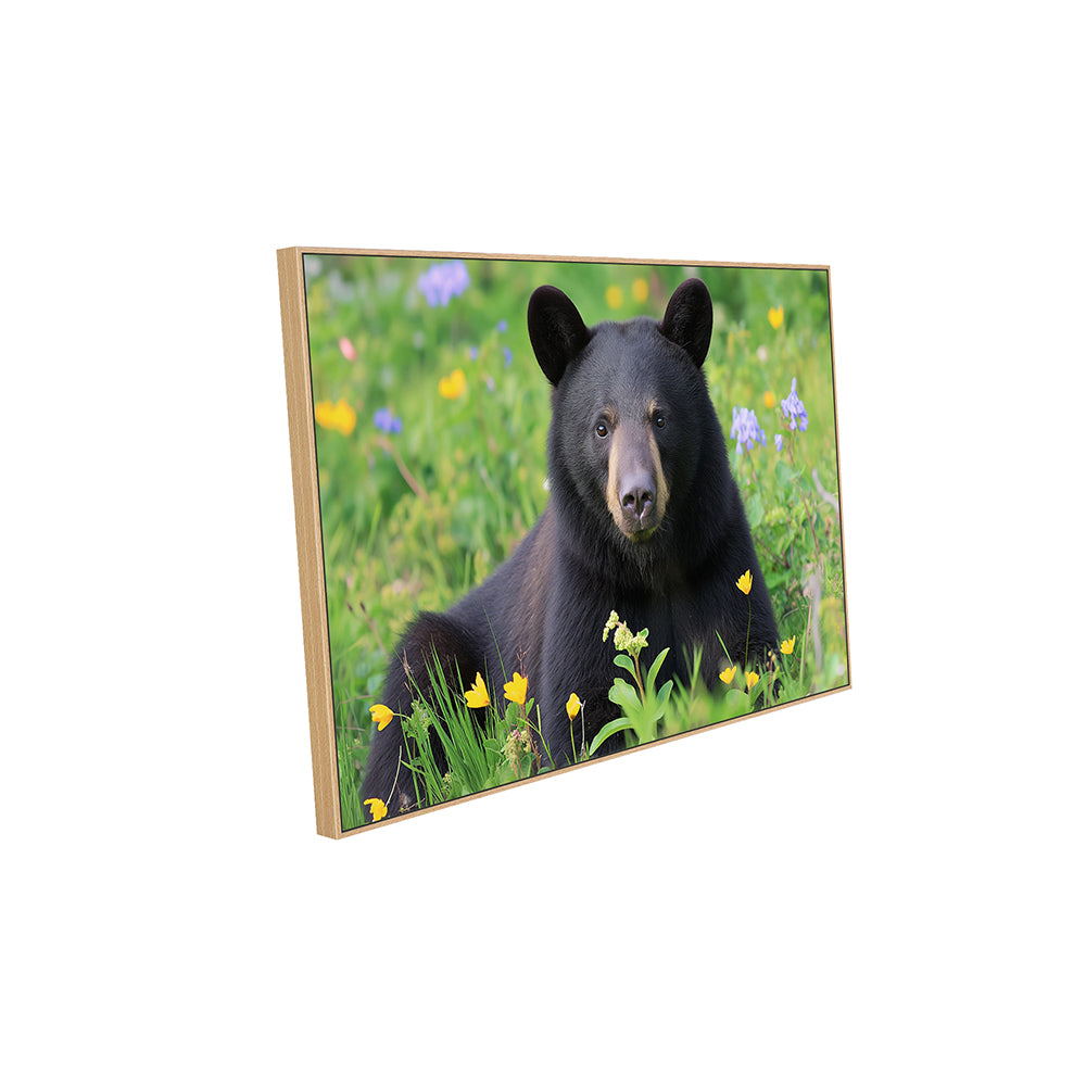 Black Bear In Wildflower Meadow – Nature-Inspired Home Décor Canvas Wall Art