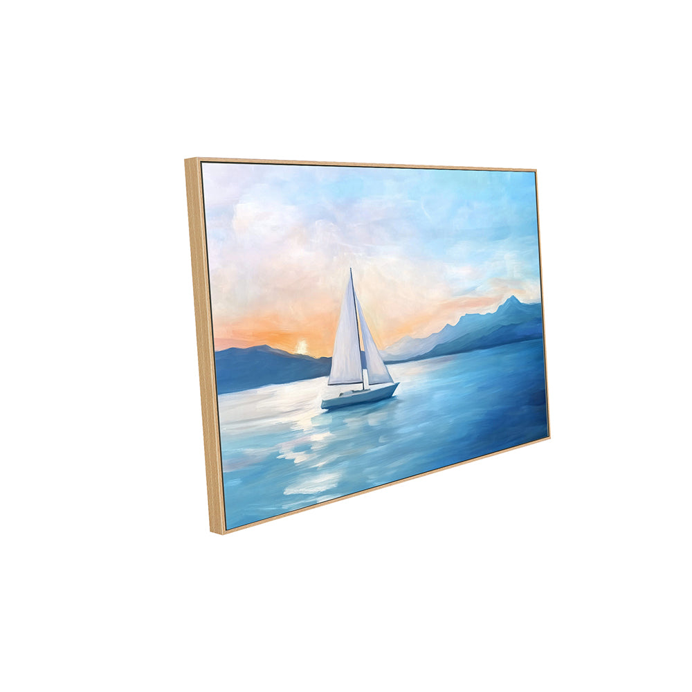 Serene Sailboat Canvas Wall Art – Coastal Landscape with Sunset Glow