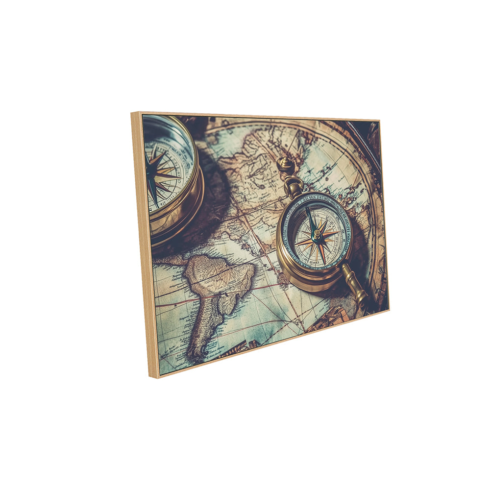 Vintage Compass and Map Canvas Wall Art