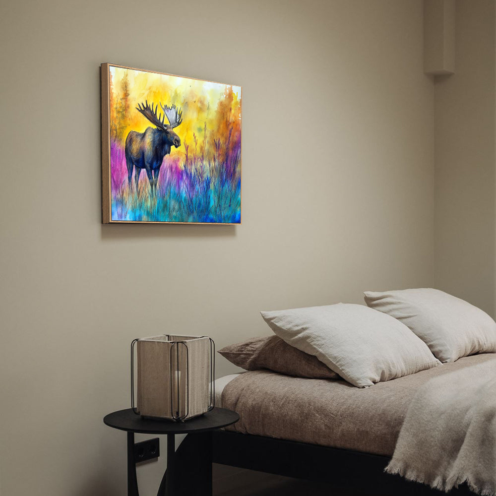 Majestic Moose in Vibrant Forest Canvas Wall Art