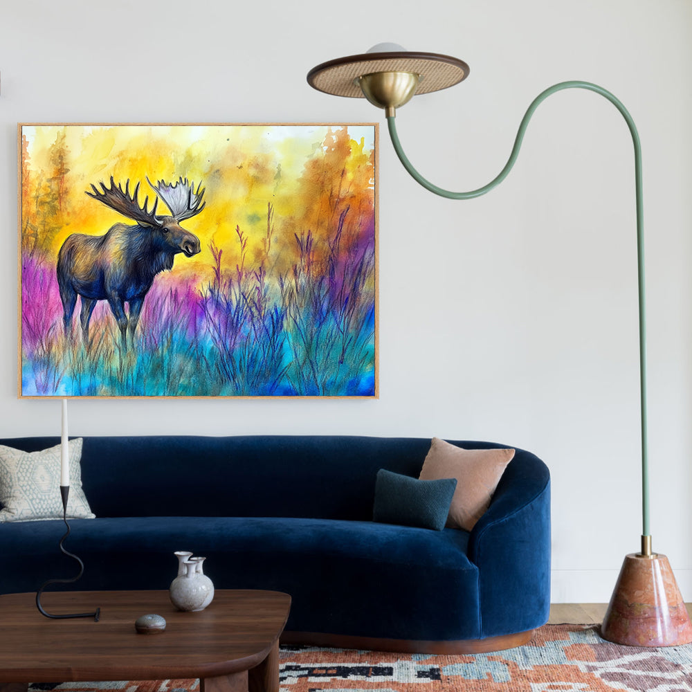 Majestic Moose in Vibrant Forest Canvas Wall Art