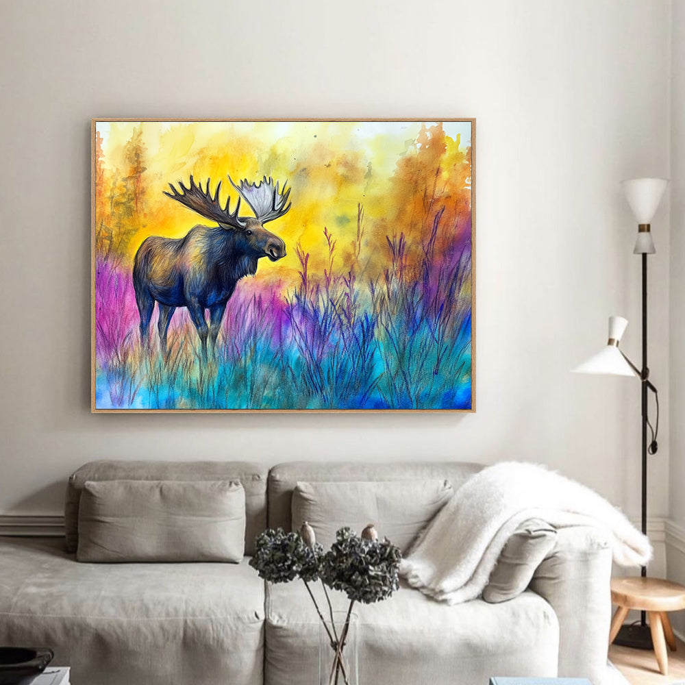 Majestic Moose in Vibrant Forest Canvas Wall Art