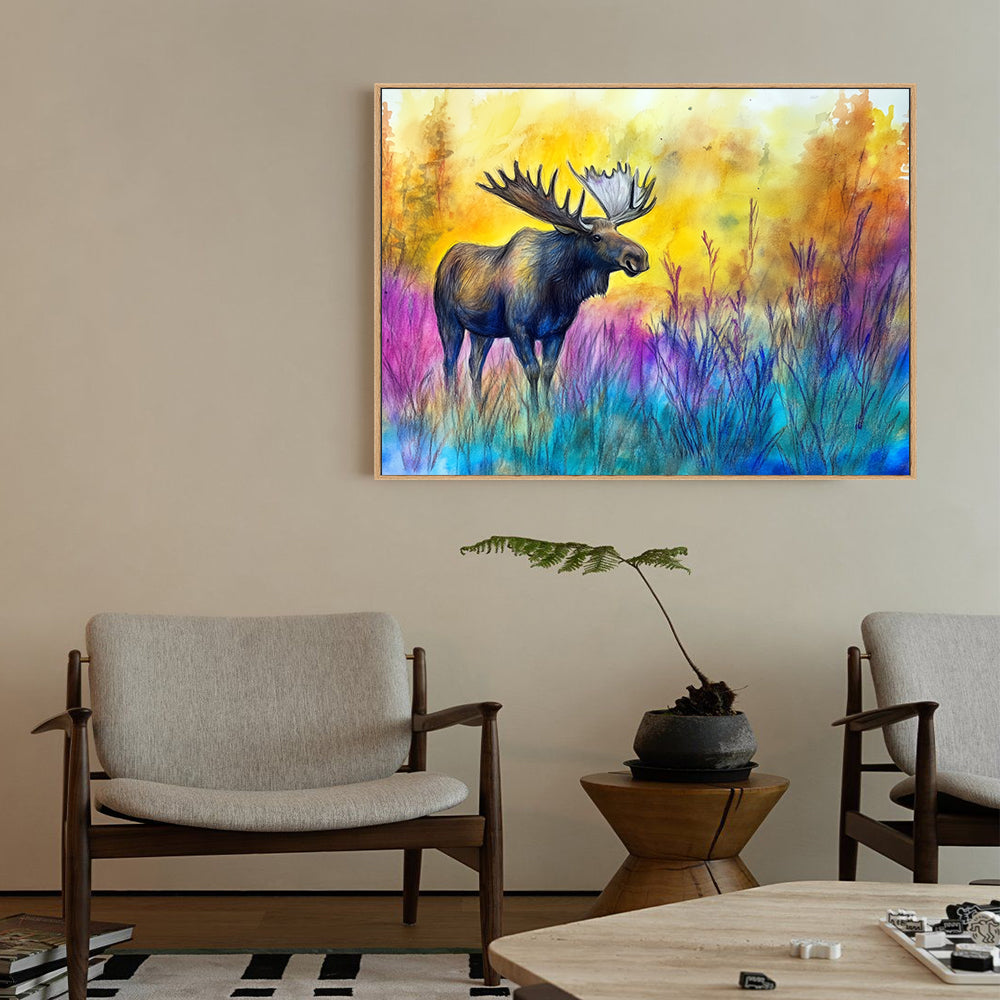 Majestic Moose in Vibrant Forest Canvas Wall Art