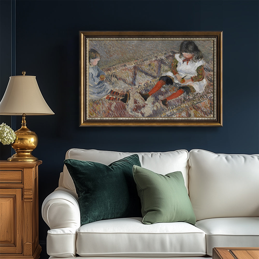 Two Children On A Carpet By Camille Pissarro