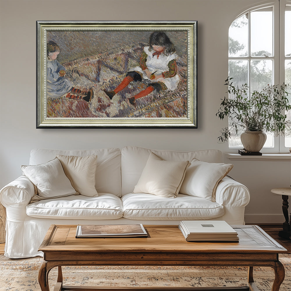 Two Children On A Carpet By Camille Pissarro