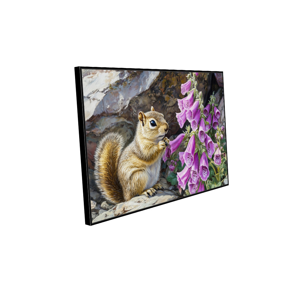Curious Squirrel And Foxgloves Nature's Charm - Canvas Wall Art