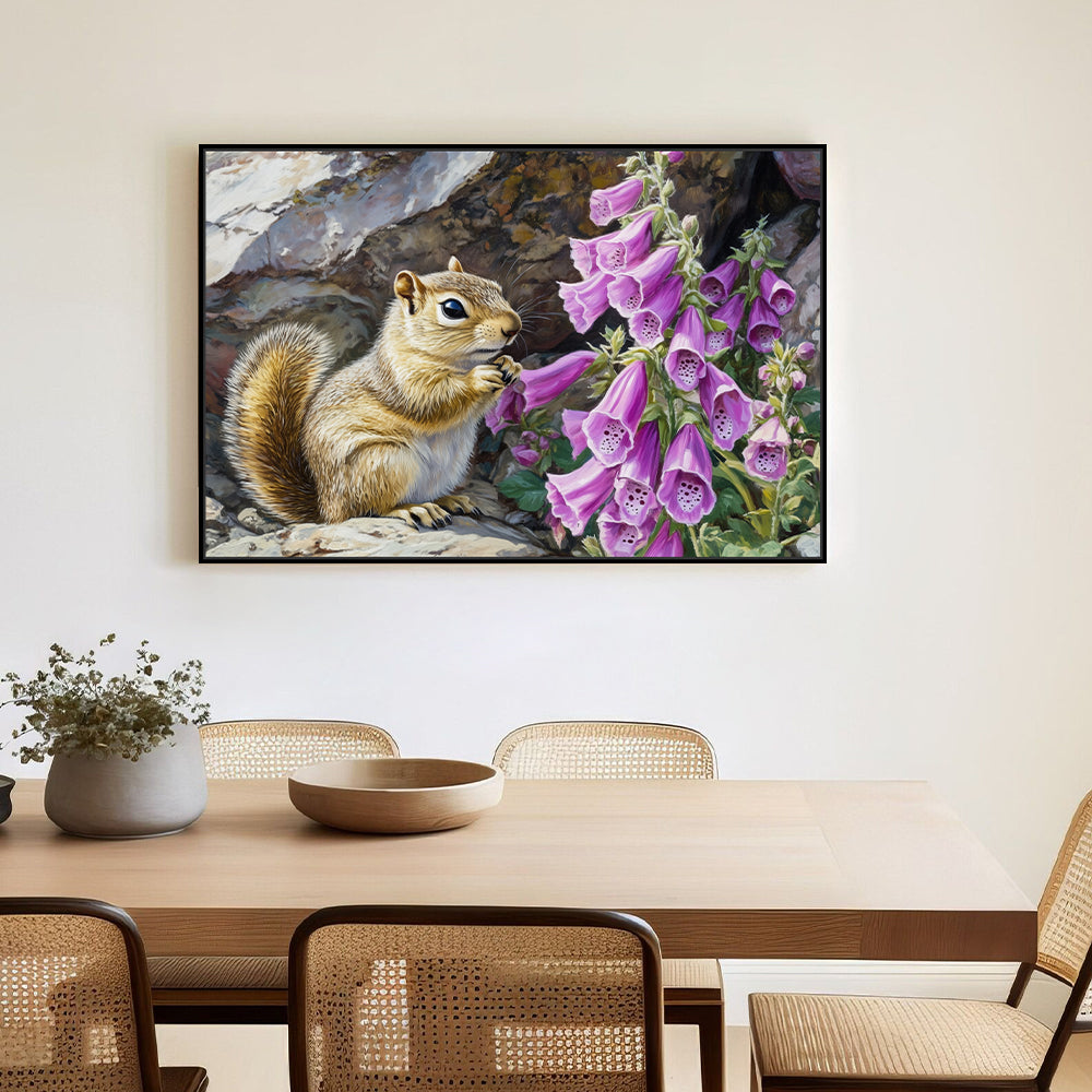 Curious Squirrel And Foxgloves Nature's Charm - Canvas Wall Art