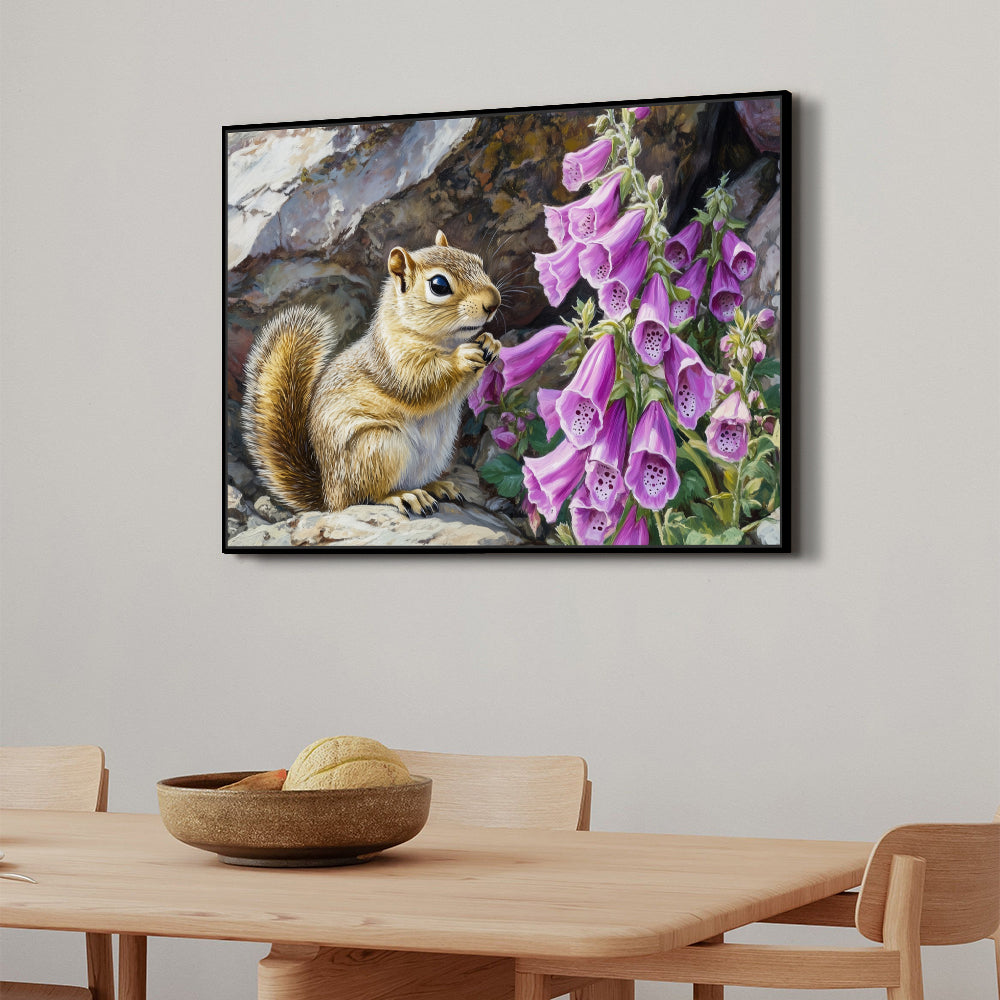 Curious Squirrel And Foxgloves Nature's Charm - Canvas Wall Art