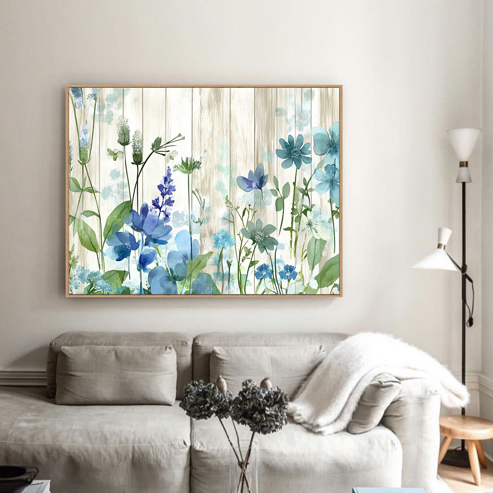 Rustic Blue Floral Canvas Wall Art